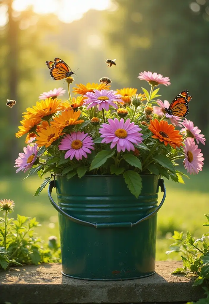 25 Bucket Gardening 5 Gallon Tips for Easy Planting - 14. Planting Flowers for Pollinators
