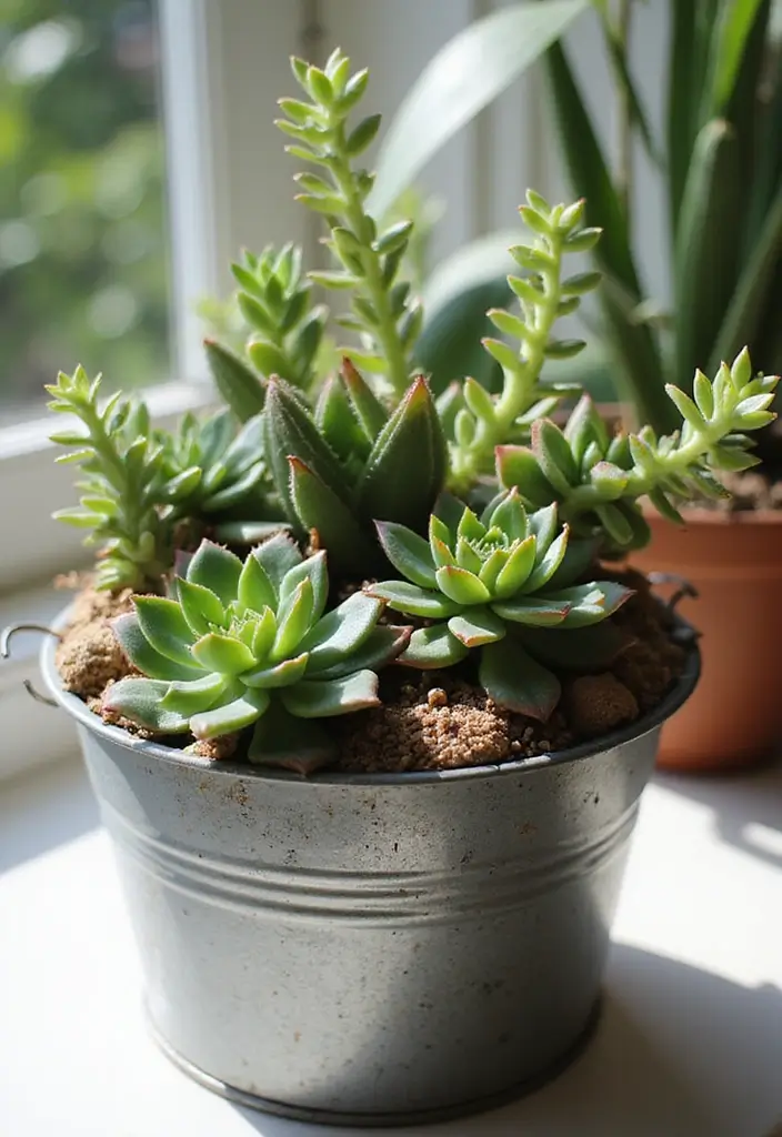 25 Bucket Gardening 5 Gallon Tips for Easy Planting - 17. Succulent Bucket Gardens
