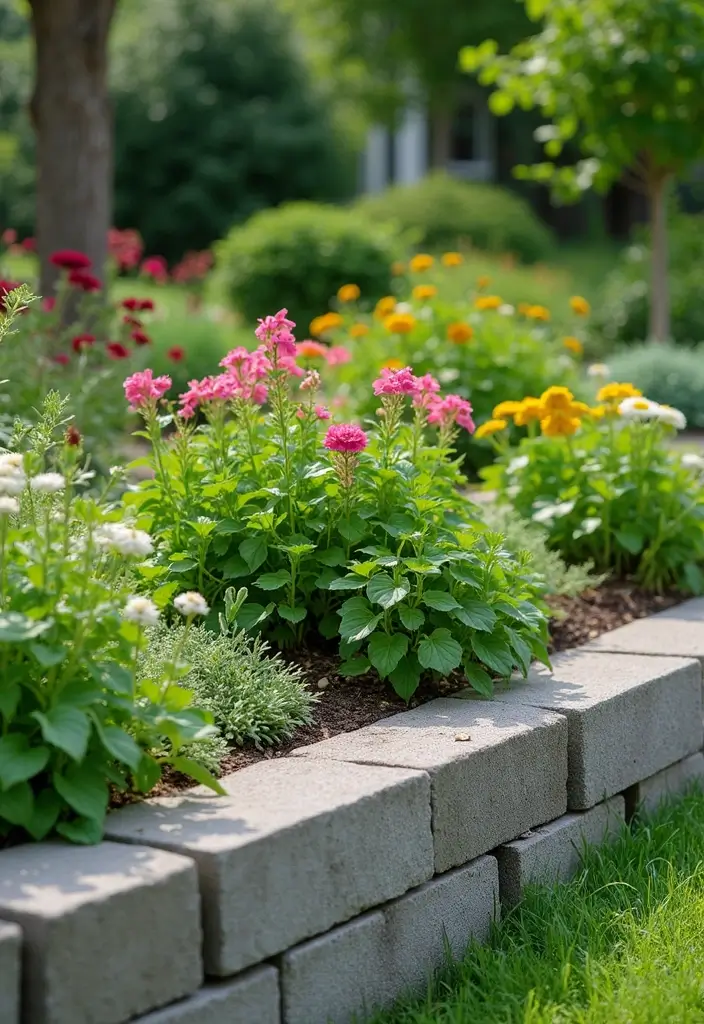 25 Creative Garden Edging Ideas to Define Your Space - 10. Textured Cinder Blocks