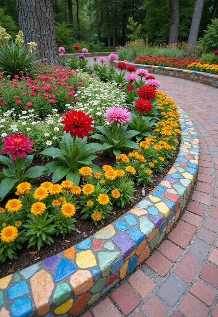 25 Creative Garden Edging Ideas to Define Your Space - 12. Artistic Mosaic Edging