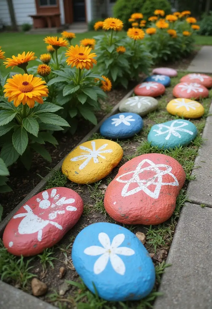 25 Creative Garden Edging Ideas to Define Your Space - 18. Bold Painted Stones