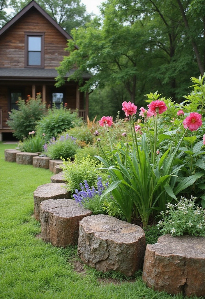 25 Creative Garden Edging Ideas to Define Your Space - 20. Nature-Inspired Log Edging