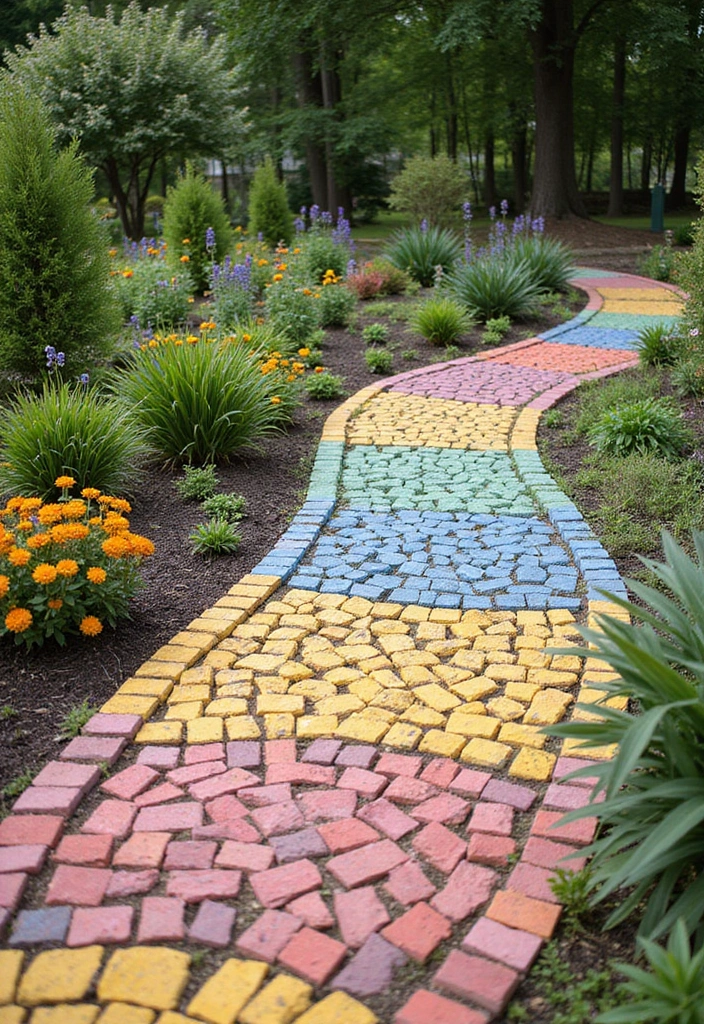 25 Creative Garden Edging Ideas to Define Your Space - 21. Brightly Colored Pavers