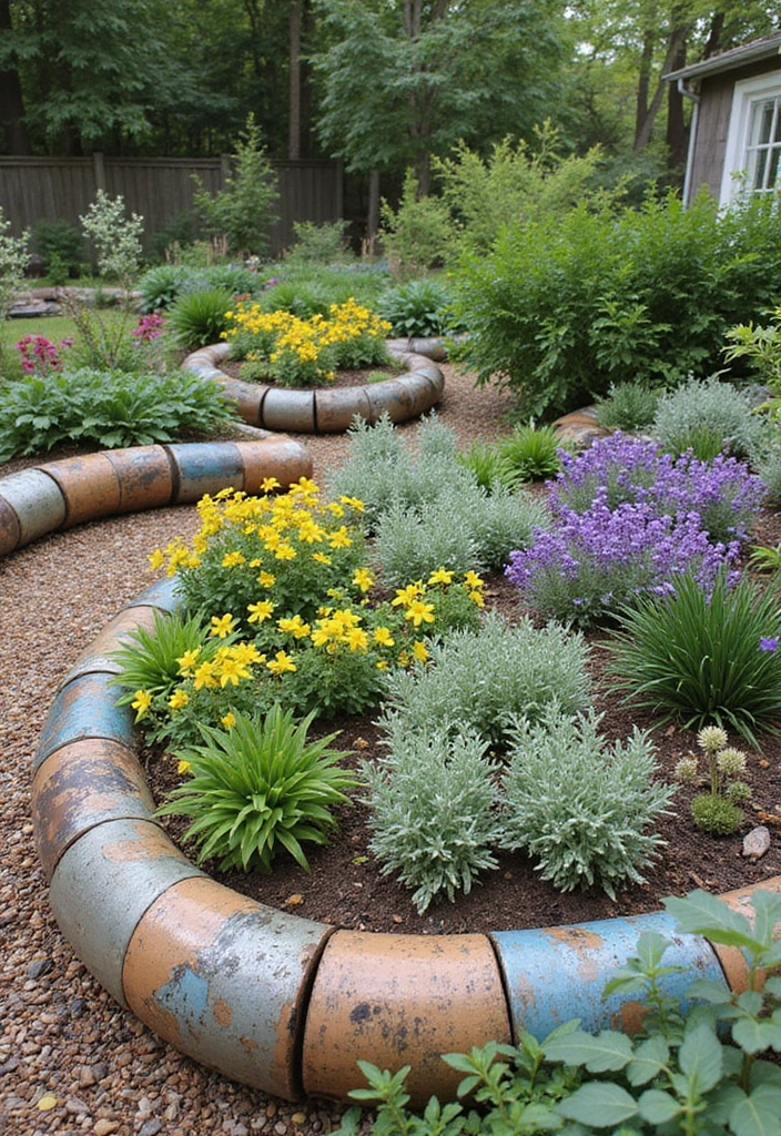 25 Creative Garden Edging Ideas to Define Your Space - 6. Eclectic Recycled Materials