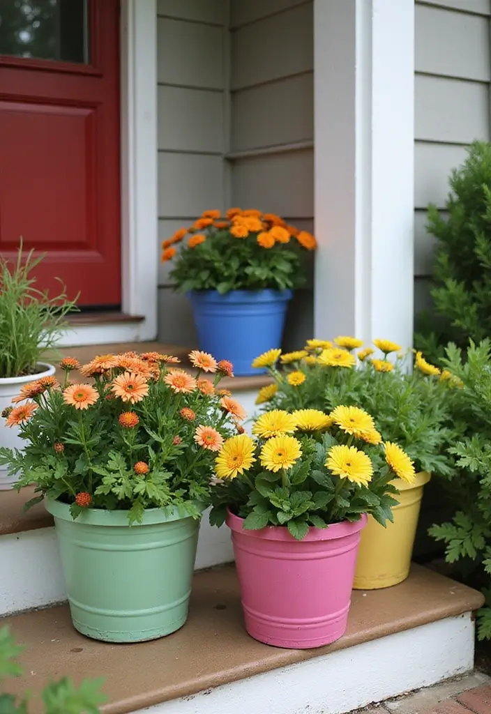 25 Front Yard Garden Design Ideas to Boost Curb Appeal - 12. Colorful Container Gardens