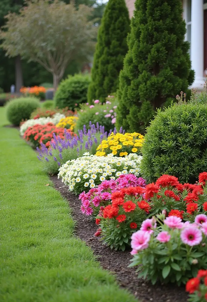 25 Front Yard Garden Design Ideas to Boost Curb Appeal - 22. Colorful Perennial Borders