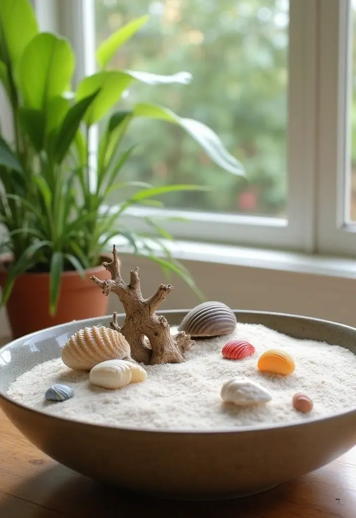 25 Miniature Zen Garden Ideas to Bring Calm Indoors - 4. Beach-Inspired Zen Garden