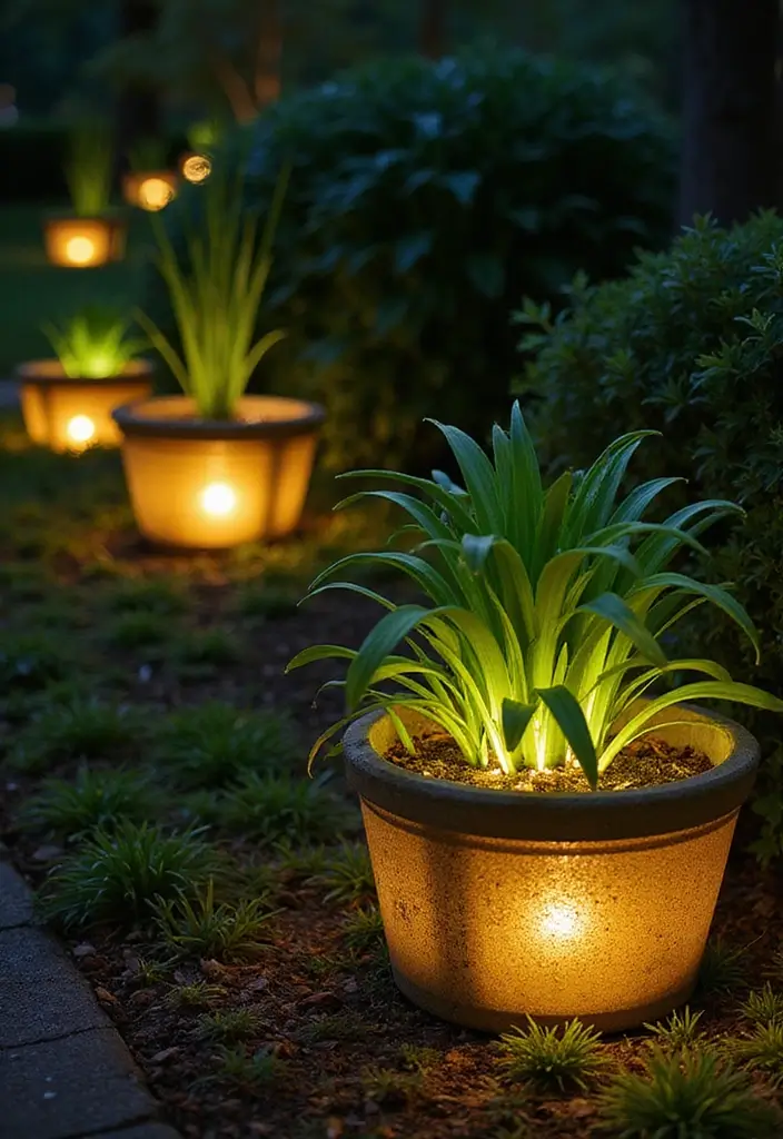 25 Stunning Garden Lighting Ideas for Evening Ambiance - 11. Planter Lights