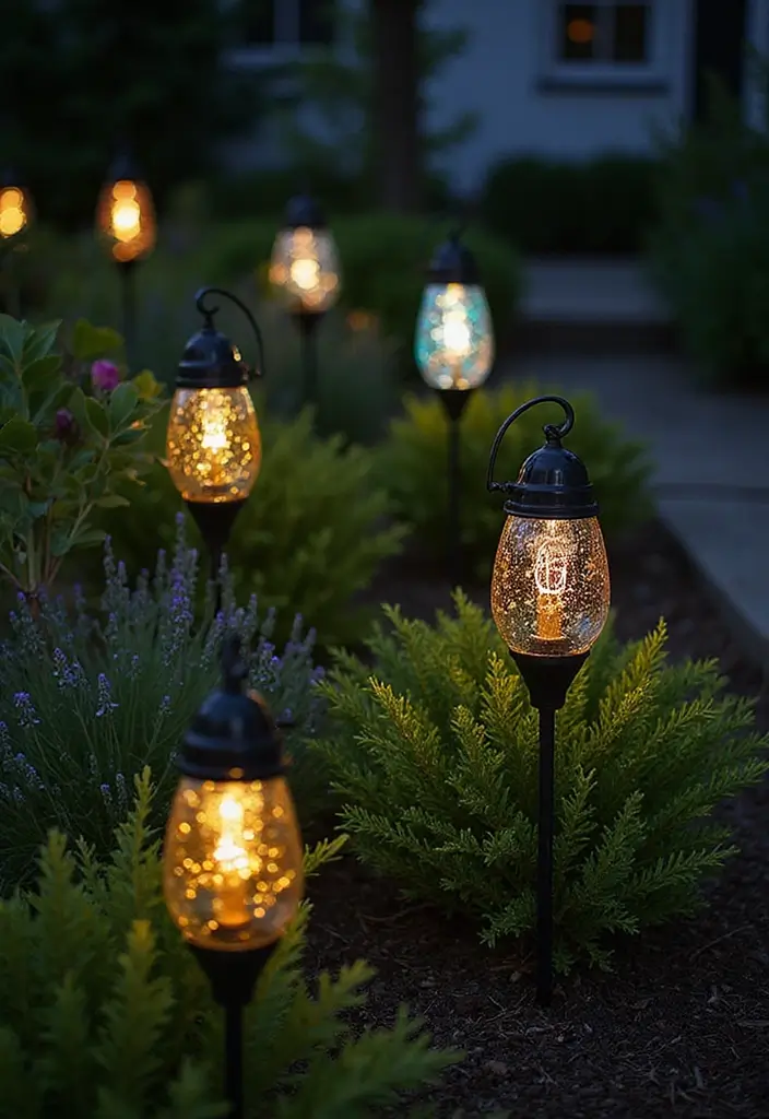 25 Stunning Garden Lighting Ideas for Evening Ambiance - 13. Decorative Garden Stakes