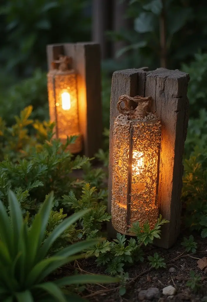 25 Stunning Garden Lighting Ideas for Evening Ambiance - 4. Reclaimed Wood Fixtures