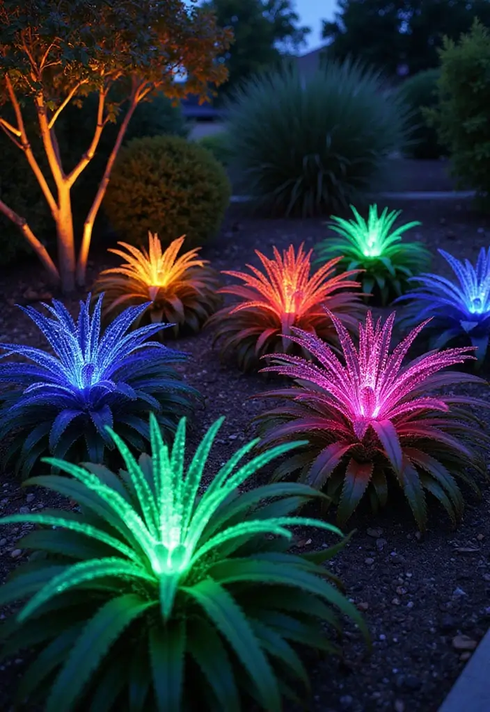 25 Stunning Garden Lighting Ideas for Evening Ambiance - 8. Color-Changing LED Lights