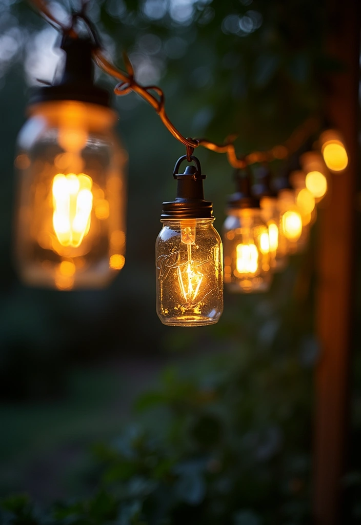 25 Stunning Garden Lighting Ideas for Evening Ambiance - 9. Hanging Mason Jar Lights