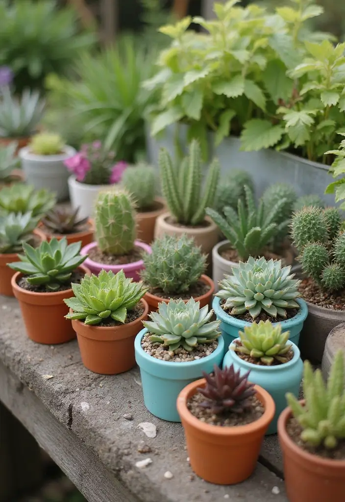 25 Stunning Succulent Garden Design Tips for Easy Care - 3. Incorporate Colorful Containers
