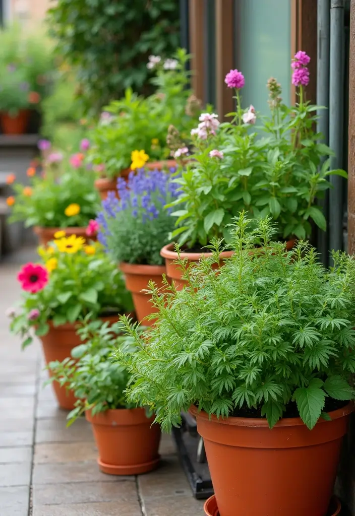 25 Terrace Garden Design Inspirations for Stylish Sunlit Spaces - 10. Colorful Container Garden