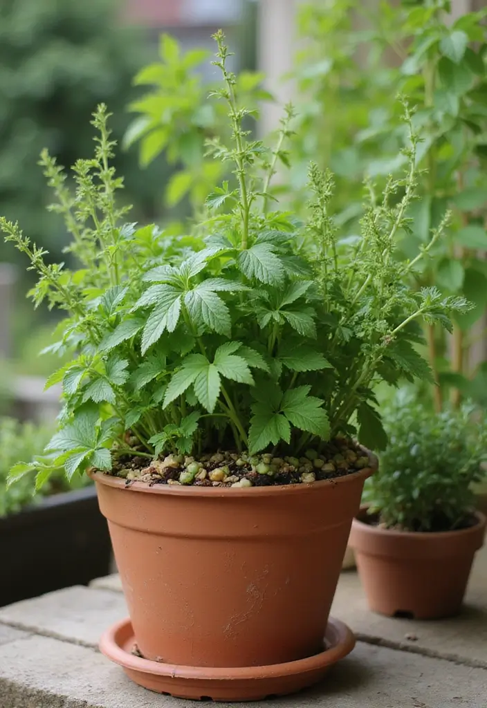 25 Terrace Garden Design Inspirations for Stylish Sunlit Spaces - 18. Herb Blends in a Pot