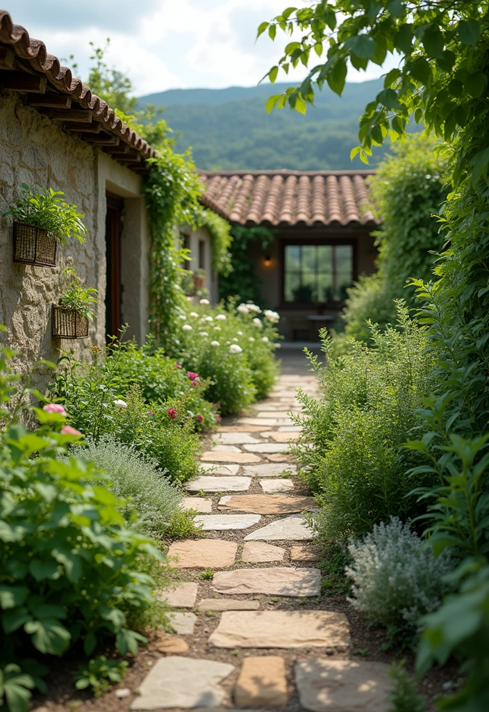 25 Terrace Garden Design Inspirations for Stylish Sunlit Spaces - 20. Rustic Stone Pathway