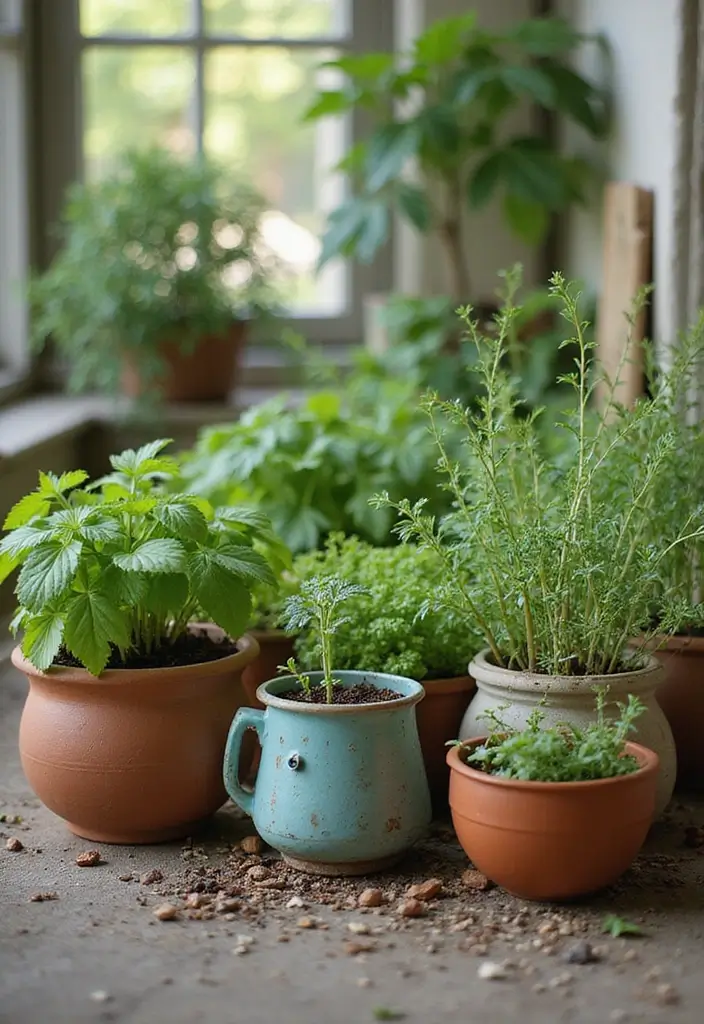 25 Terrace Garden Design Inspirations for Stylish Sunlit Spaces - 21. Playful Herb Arrangement