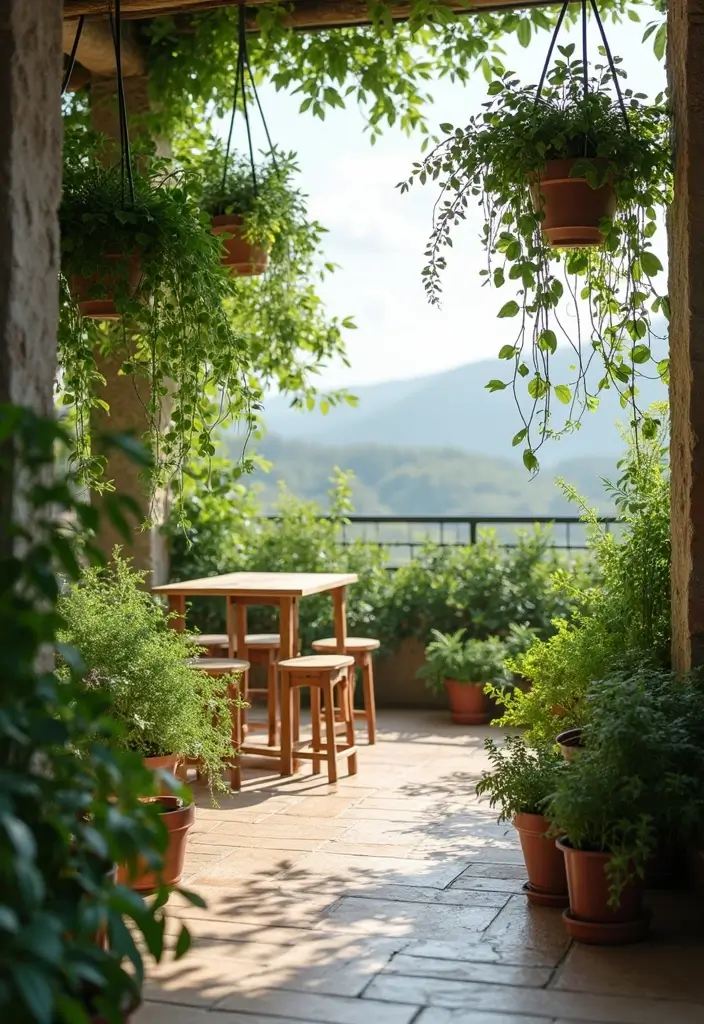 25 Terrace Garden Design Inspirations for Stylish Sunlit Spaces - 5. Hanging Herb Garden
