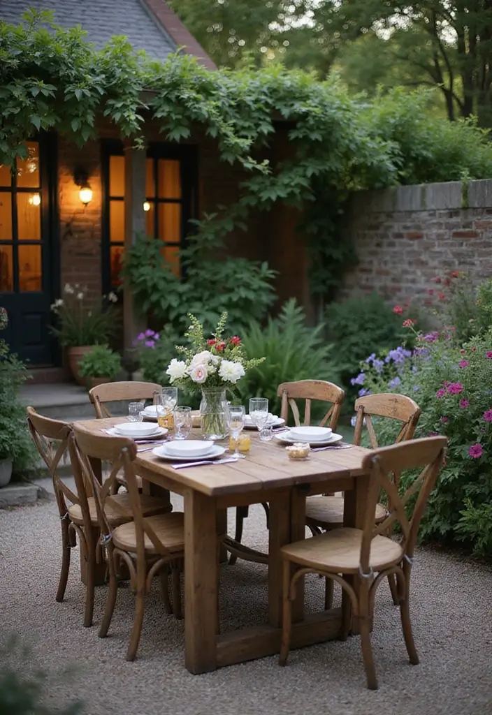 26 Charming English Cottage Garden Ideas for Timeless Beauty - 10. Cozy Open-Air Dining Spaces