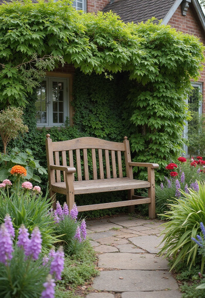 26 Charming English Cottage Garden Ideas for Timeless Beauty - 9. Charming Garden Benches