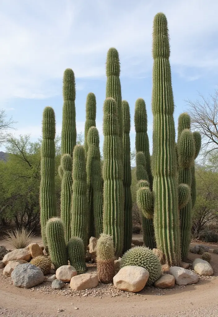 26 Creative Cactus Garden Design Ideas for a Low-Maintenance Oasis - 19. Grouped Cactus Landscapes