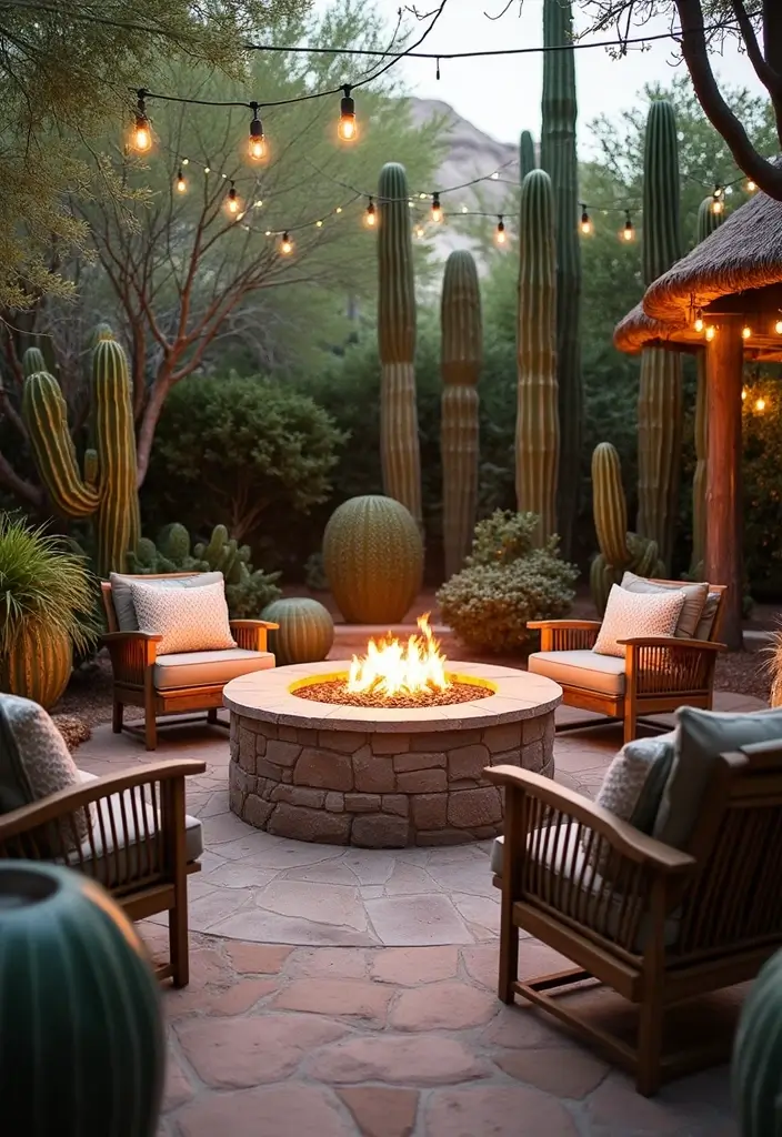 26 Creative Cactus Garden Design Ideas for a Low-Maintenance Oasis - 23. Cactus and Firepit Area
