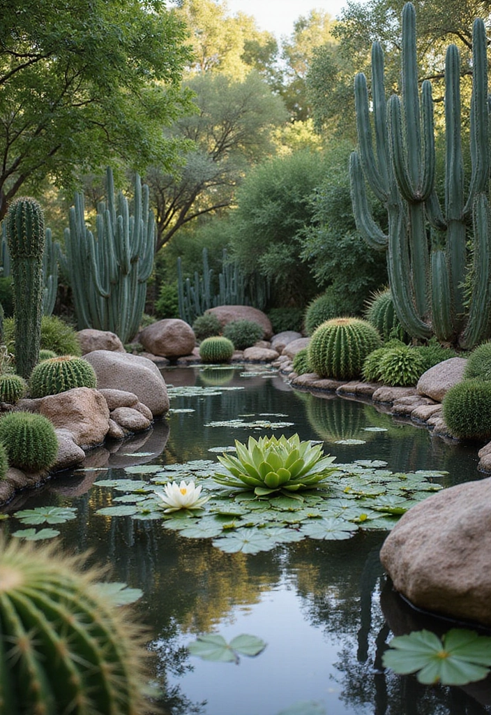 26 Creative Cactus Garden Design Ideas for a Low-Maintenance Oasis - 26. Cactus Garden with Water Features