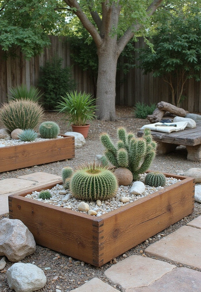 26 Creative Cactus Garden Design Ideas for a Low-Maintenance Oasis - 4. Rustic Wooden Planter Boxes