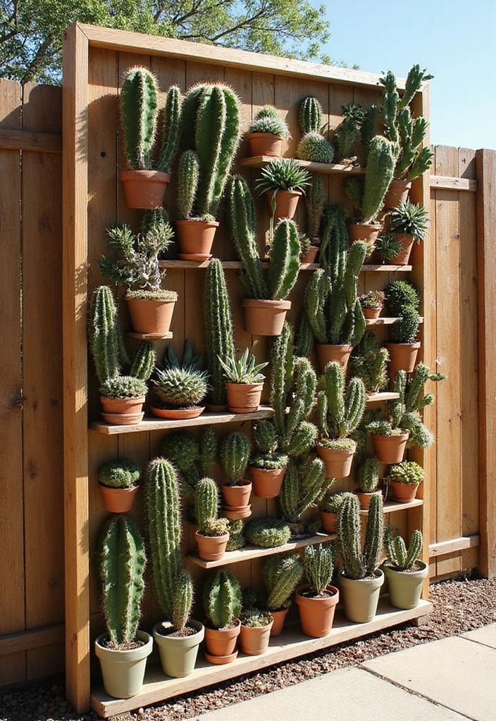 26 Creative Cactus Garden Design Ideas for a Low-Maintenance Oasis - 5. Vertical Cactus Wall