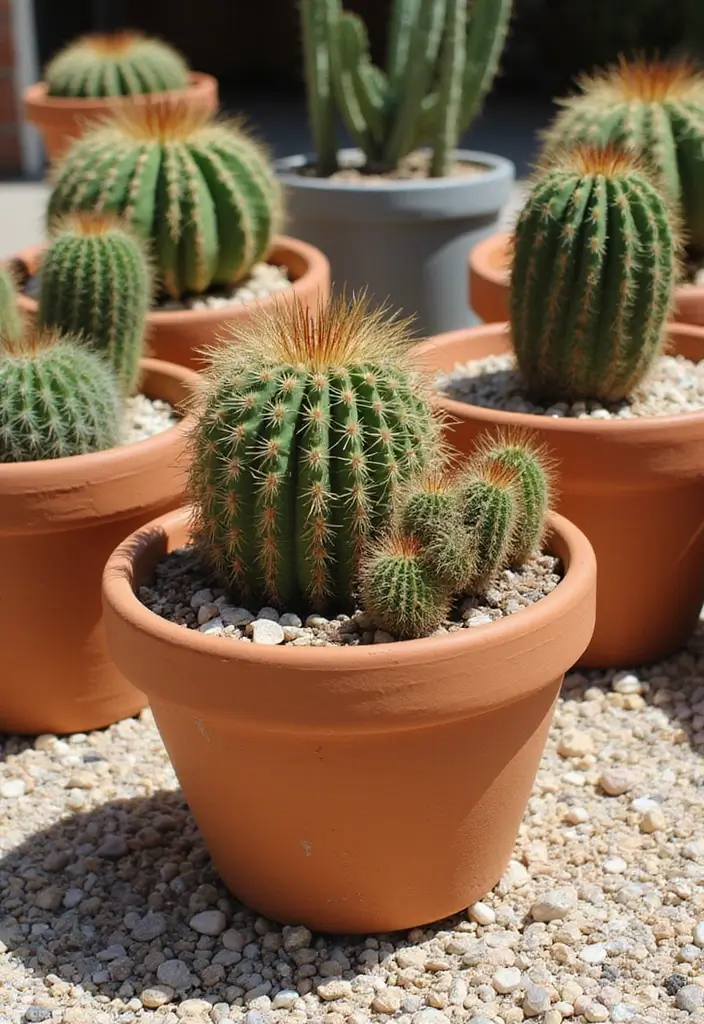 26 Creative Cactus Garden Design Ideas for a Low-Maintenance Oasis - 9. Cacti in Colorful Terracotta