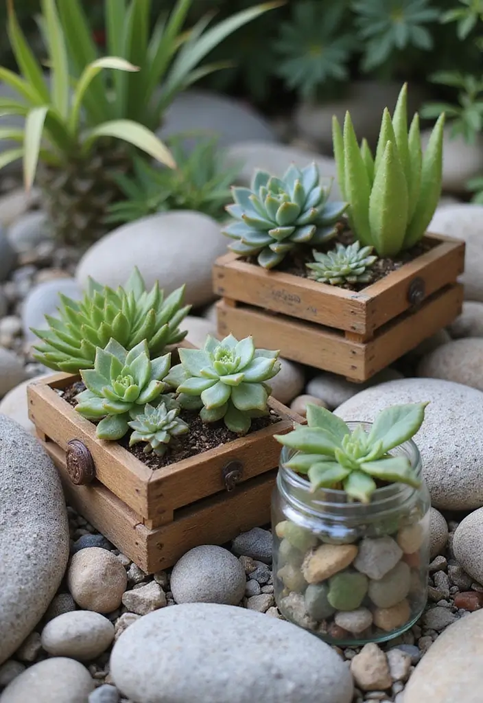 26 Creative Rock Garden Ideas for Every Yard - 25. Succulents in Unique Containers