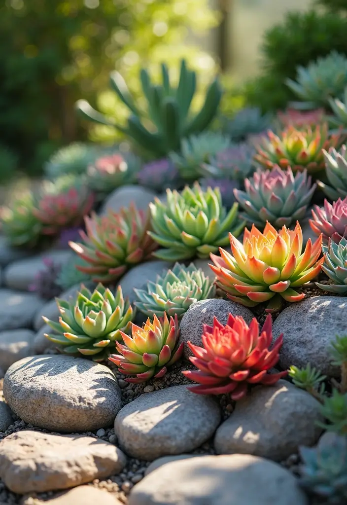 26 Creative Rock Garden Ideas for Every Yard - 8. Colorful Succulent Arrangements
