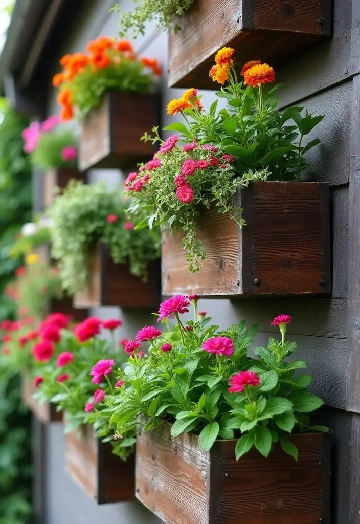 26 Front Garden Ideas to Boost Your Home’s Curb Appeal - 12. Space-Saving Vertical Planter Boxes