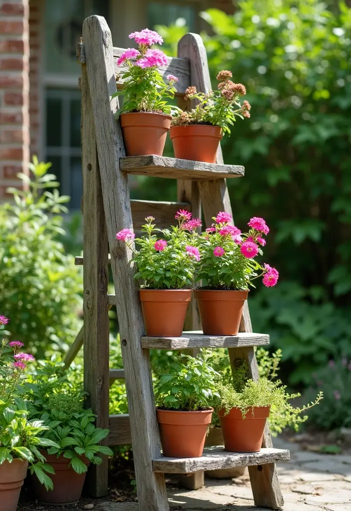 26 Front Garden Ideas to Boost Your Home’s Curb Appeal - 13. Vertical Garden Ladder
