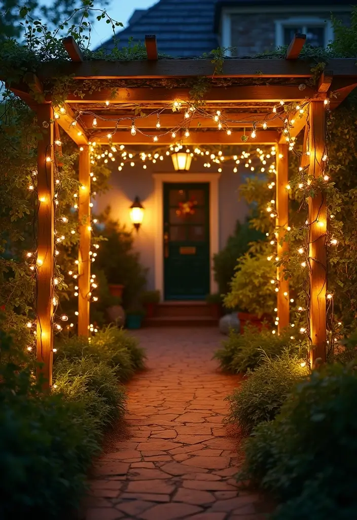 26 Front Garden Ideas to Boost Your Home’s Curb Appeal - 17. Vertical Installation of Fairy Lights