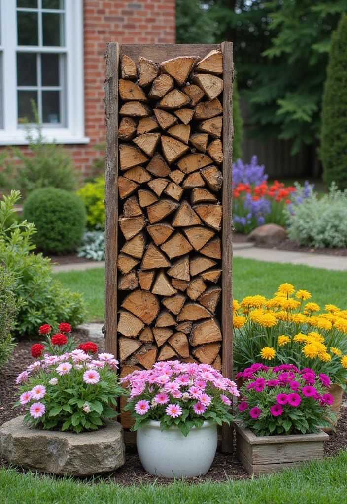 26 Front Garden Ideas to Boost Your Home’s Curb Appeal - 25. Vertical Firewood Displays