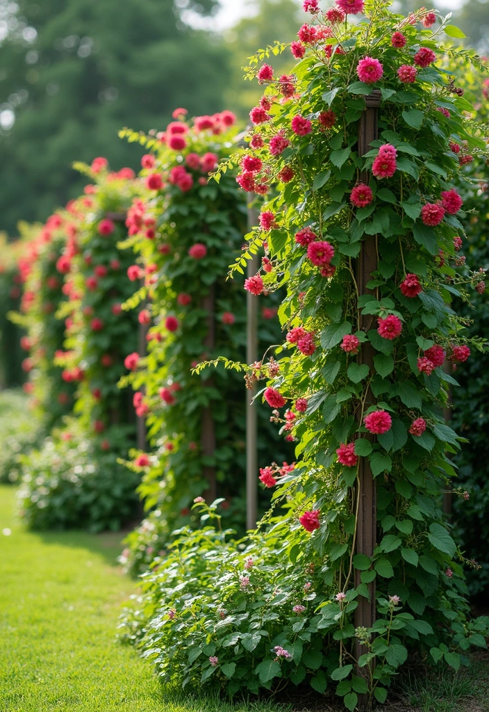 26 Front Garden Ideas to Boost Your Home’s Curb Appeal - 4. Vertical Trellises with Climbing Plants