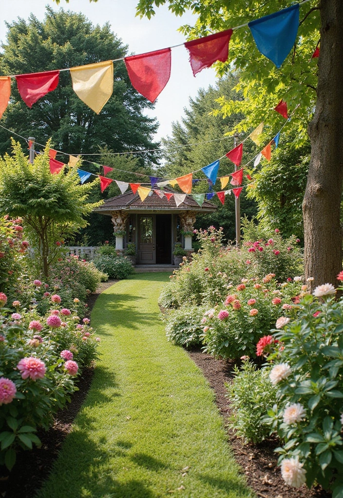 26 Garden Party Aesthetic Inspirations for a Picture-Perfect Celebration - 8. Colorful Banners and Garlands