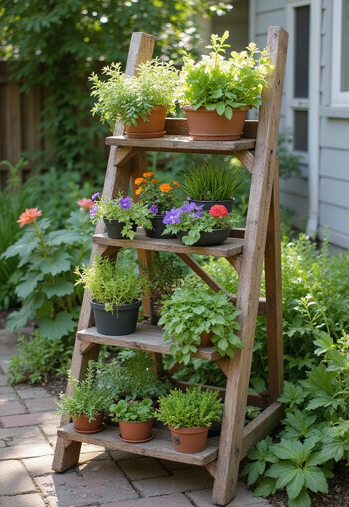 26 Home Garden Ideas for Beginners and Experts - 5. Use a Ladder as a Plant Stand
