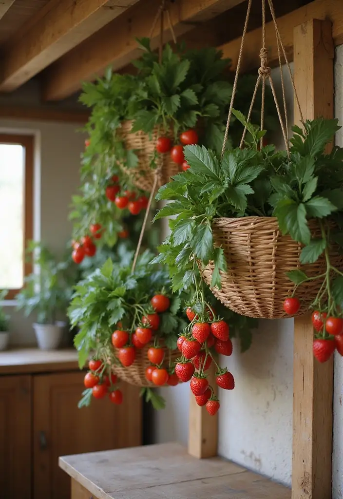 26 Kitchen Garden Ideas for Fresh Flavors at Your Fingertips - 4. Hanging Baskets