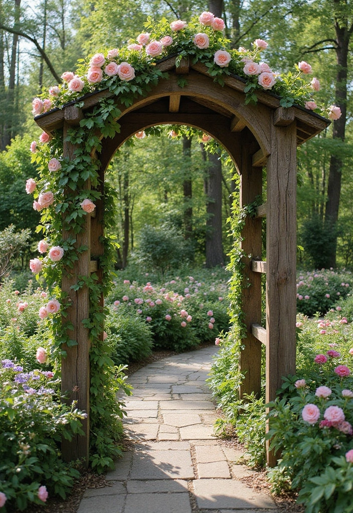 27 Creative Garden Trellis Ideas to Support Your Plants - 1. Rustic Wooden Arch Trellis