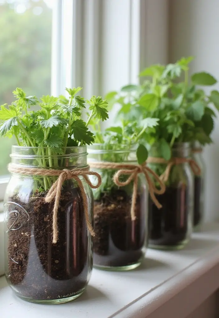 27 Easy DIY Garden Ideas for Every Skill Level - 1. Mason Jar Herb Garden