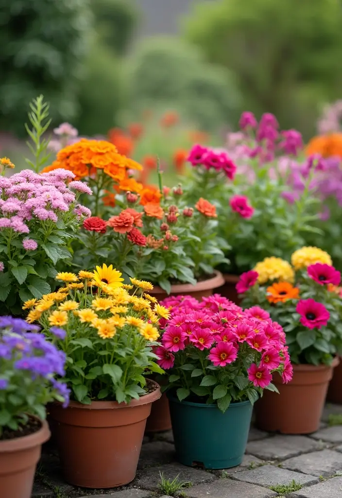 27 Flower Garden Ideas to Brighten Your Outdoor Space - 13. Containers with Mixed Blooms