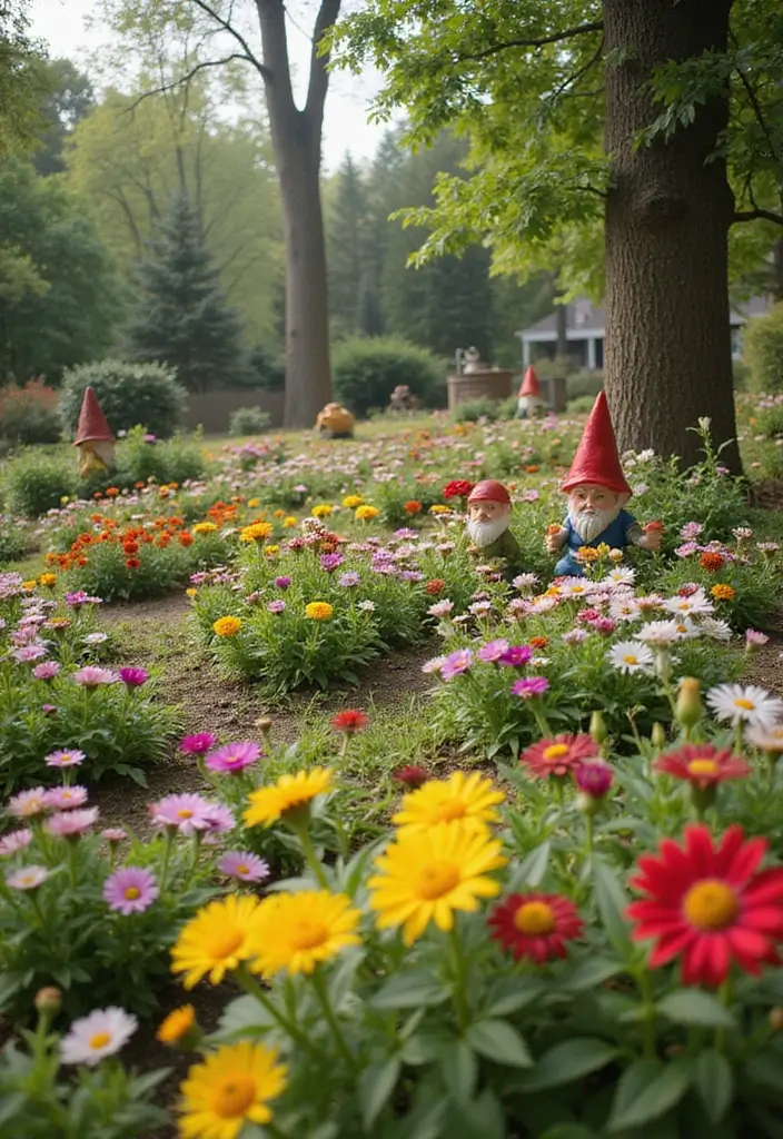 27 Flower Garden Ideas to Brighten Your Outdoor Space - 23. Garden Gnomes and Flower Patches