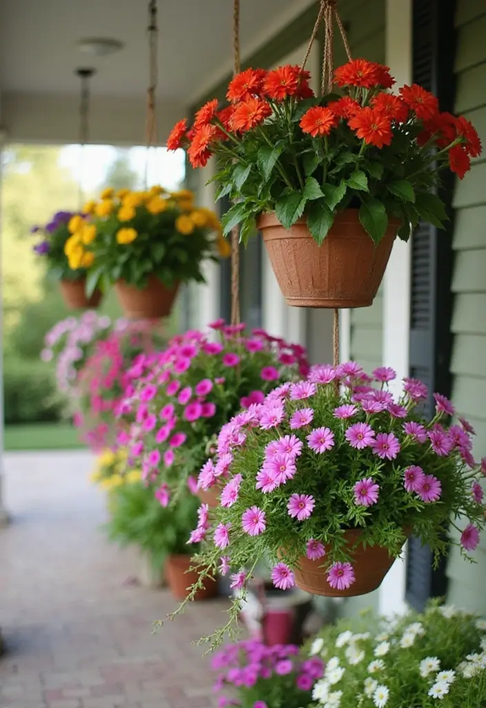 27 Flower Garden Ideas to Brighten Your Outdoor Space - 3. Hanging Flower Baskets