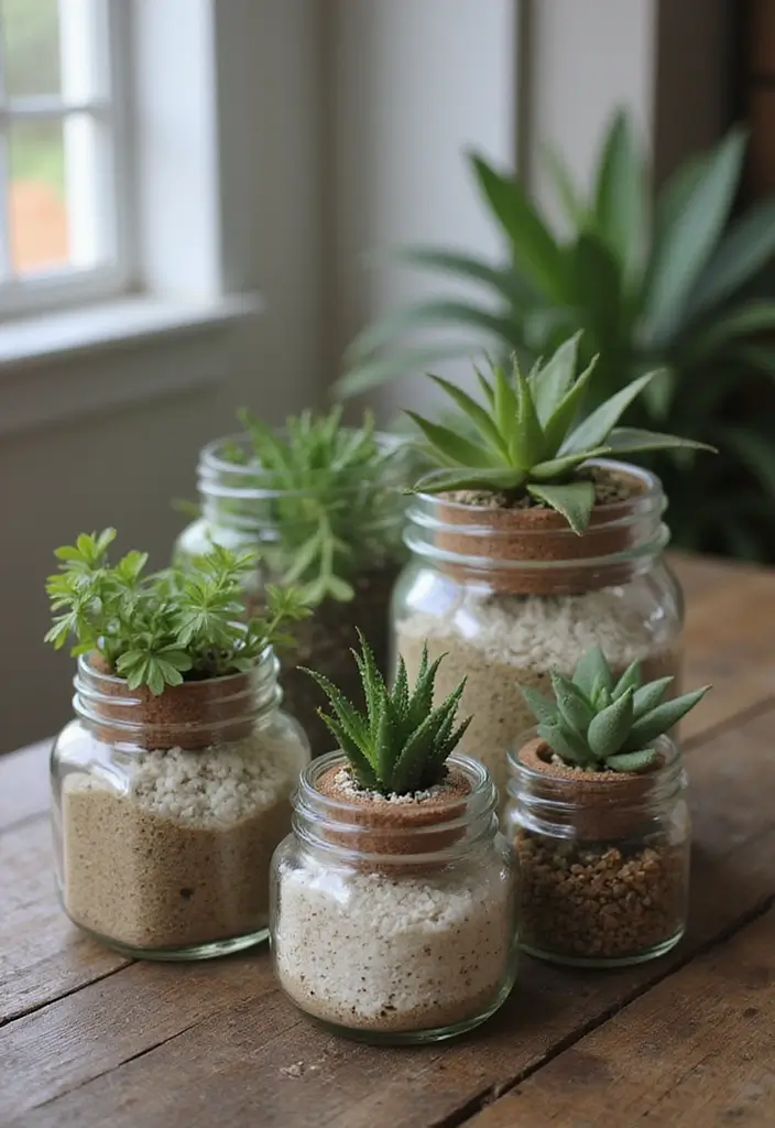 27 Indoor Garden Ideas to Bring Nature Inside - 7. Repurposed Jars and Containers