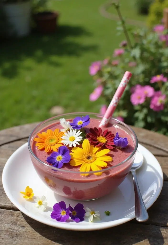 27 Patio Garden Ideas to Create Your Perfect Outdoor Retreat - 26. Edible Flower Smoothies
