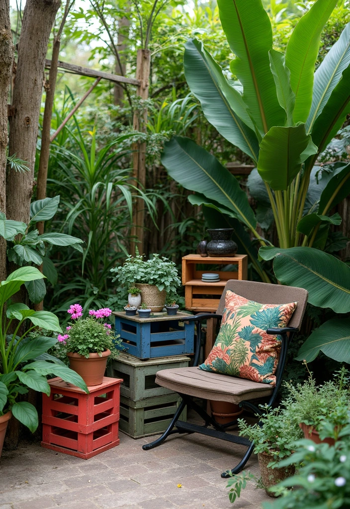 27 Vibrant Tropical Garden Design Ideas to Brighten Your Yard - 12. Repurposed Garden Decor