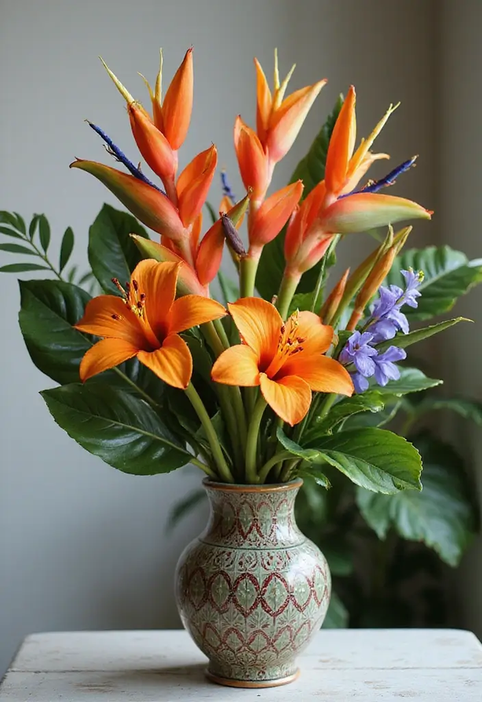 27 Vibrant Tropical Garden Design Ideas to Brighten Your Yard - 18. Tropical Flower Arrangements
