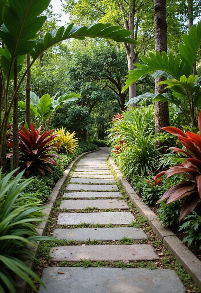 27 Vibrant Tropical Garden Design Ideas to Brighten Your Yard - 2. Colorful Garden Pathways
